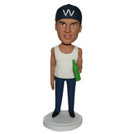 Custom drinking muscle man in white vest  bobblehead