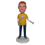 Custom man in yellow T-shirt matching with jeans  bobblehead