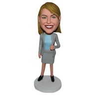 Office lady in grey suit custom bobblehead