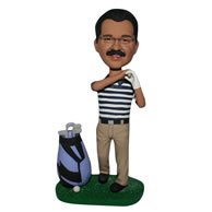 Man in stripe shirt playing golf custom bobblehead