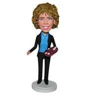 Curly hair woman in black suit custom bobblehead