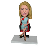 Woman in green dress drinking water custom bobblehead