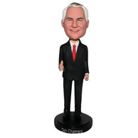 Business man in black suit matching with red tie custom bobblehead