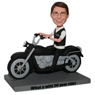 Glasses man with his motorcycle custom bobblehead