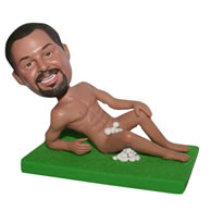 Naked man lying on the grass custom bobblehead