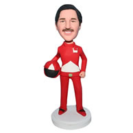 Custom male racing driver in red uniform  bobble head