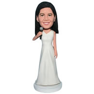 Custom singing woman in white long dress bobblehead