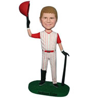 Custom young baseball player in baseball uniform bobblehead