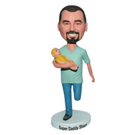 Custom super daddy carrying a baby  bobble head