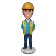 Custom male engineer in yellow T-shirt bobble head