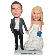 Custom groom in black suit and bride in white wedding dress bobblehead