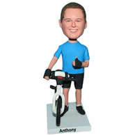 Custom  man in blue shirt with his bike bobblehead