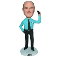 Cuatom man in blue T-shirt matching with black pants  bobblehead