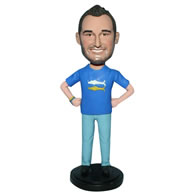 Custom leisure man in blue shirt  bobblehead