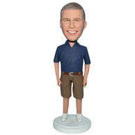 Custom man in blue shirt matching with shorts  bobblehead