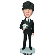 Custom man in black suit handing with money  bobble head