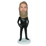 Custom  beard man in black suit bobble head