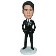 Custom handsome man in black suit  bobble head