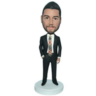 Custom business man in black suit bobblehead