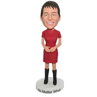 Custom  slim woman in red dress bobble head