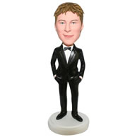 Custom handsome groomsman in black suit matching with bowknot tie bobblehead
