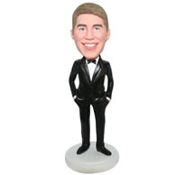 Custom handsome grooms  man in black suit matching with bowknot tie  bobblehead