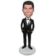Custom  handsome groomsman in black suit matching with bowknot tie bobblehead