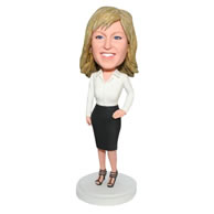 Custom office lady in white T-shirt matching with black skirt  bobblehead
