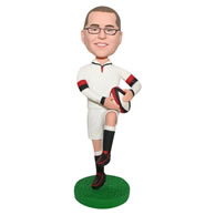 Custom man in white sports wear playing football  bobblehead