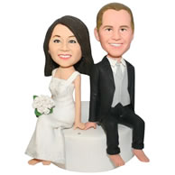 Custom groom in black suit and bride in white wedding dress  bobble head