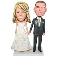 Groom incustom  black suit and bride in white wedding dress  bobblehead