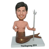 Custom male mermaid handing a fork  bobblehead