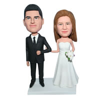 Custom  groom in black suit and bride in white wedding dress bobblehead