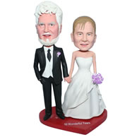 Custom  groom in black suit and bride in white wedding dress bobblehead