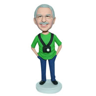 Custom male photographer in green shirt  bobble head