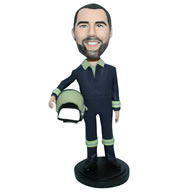 Custom man in uniform handing a helmet  bobble head