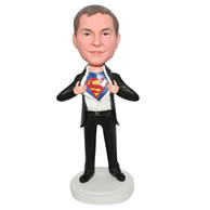 Custom superman in black suit bobble head