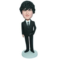 Custom  young man in black suit bobble head