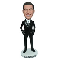 Custom man in black suit  bobblehead doll