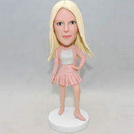Personalized custom bobbleheads gifts for her in pink dress