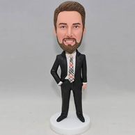 Business men custom bobblehead in black suit and plaid tie