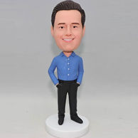 Best custom bobbleheads gifts for dad who wears blue shirt