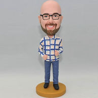 Personalized bobbleheads for husband in blue plaid shirt