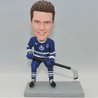 Personalized hockey bobbleheads in bule jersey