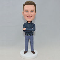 Custom bobbleheads gifts for husband in blue shirt