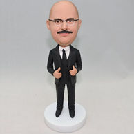Custom black suit boss bobblehead with thumbs up