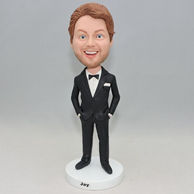 Custom business black suit bobblehead for boss