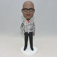 Normal standing bobblehead with black and white Grid clothes