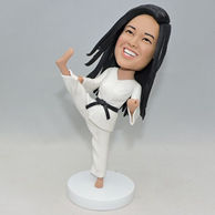 Taekwondo girl bobblehead with white outfit