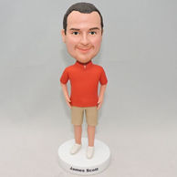 Normal standing bobblehead with tan pants and red shirt